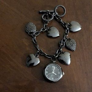 Black metal heart charm watch New York & Co